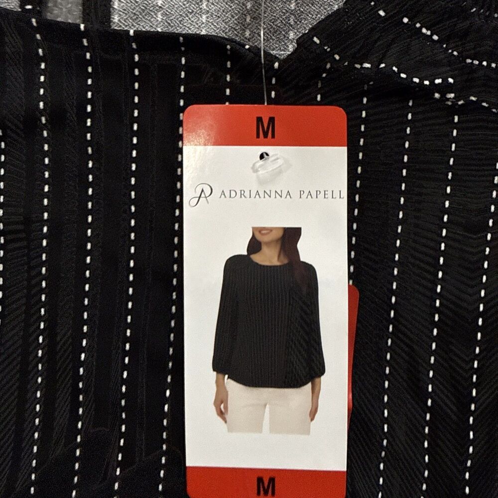 Adrianna Papell Women's 3/4 Sleeve Stretch Smocked Shoulder Blouse, Black, M NWT